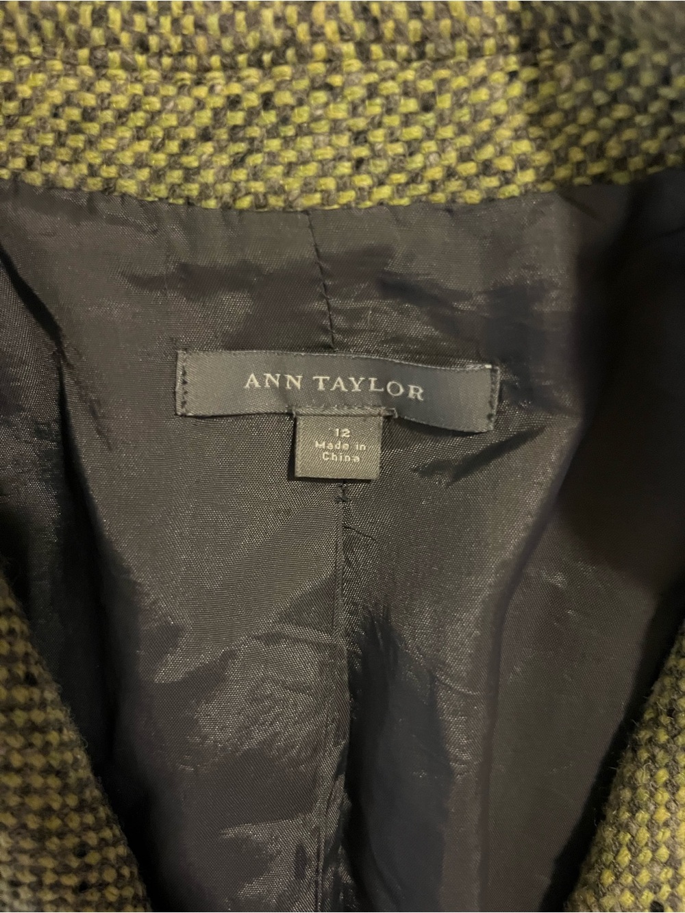 Ann Taylor Olive Green and Black Tweed Jacket - Picture 2 of 3